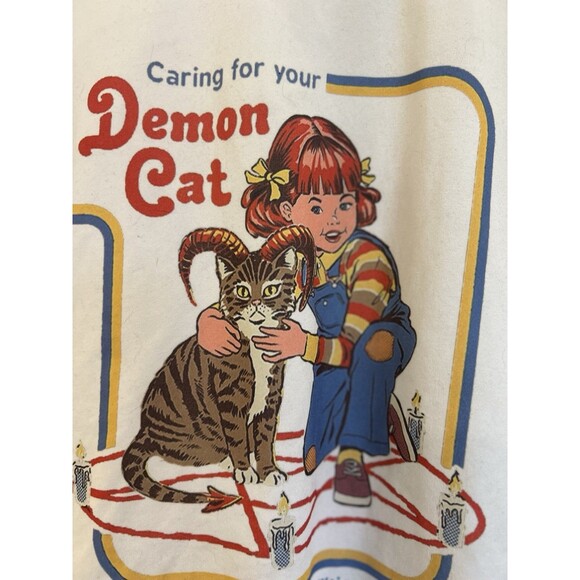 Steven Rhodes Women’s Demon Cat White T-Shirt, stretchy Material, M - Picture 2 of 5